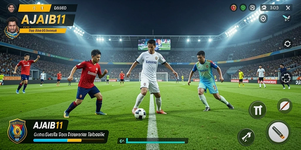 Tangkapan layar <strong>AJAIB11</strong> menunjukkan aksi mendebarkan di lapangan sepak bola.