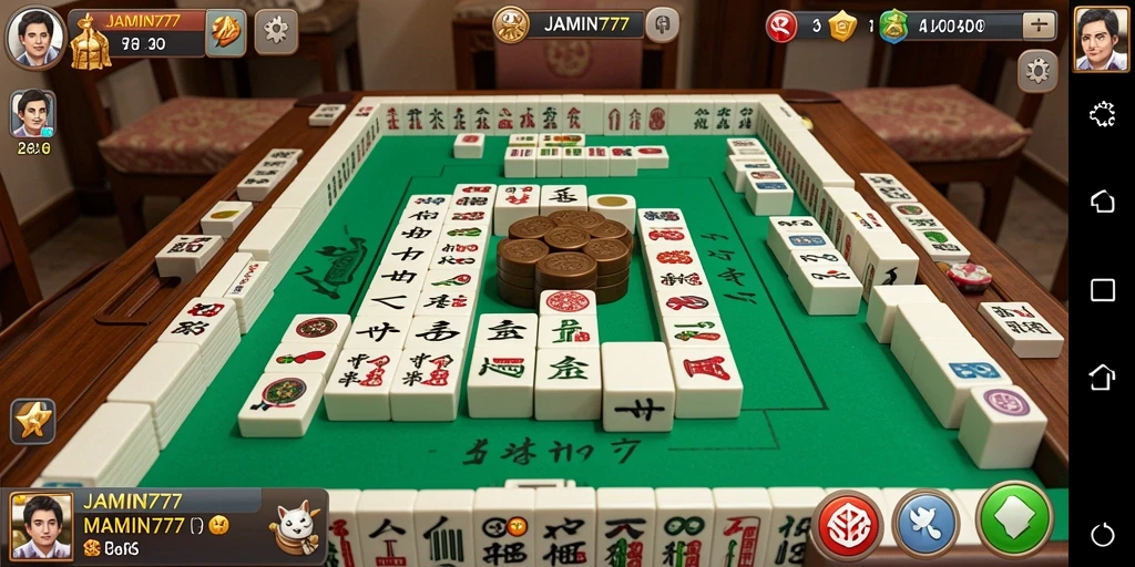 Screenshot gameplay JAMIN777 menampilkan suasana permainan Mahjong yang menegangkan.