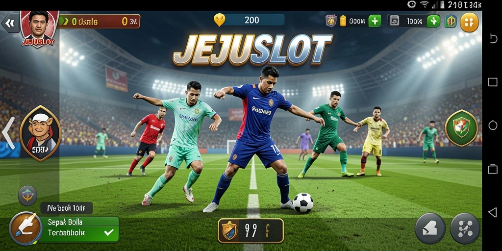 Tampilan gameplay JEJUSLOT yang menegangkan saat pertandingan sepak bola.