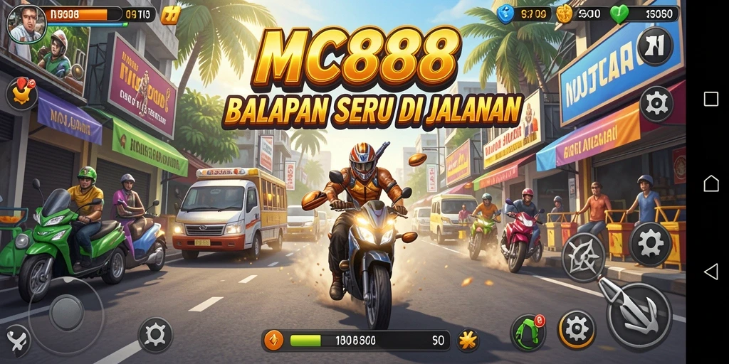 Gameplay balap seru dengan mobil yang beragam dan trek menantang.