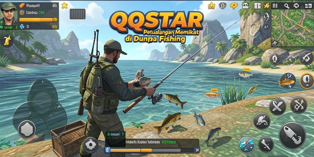 Tampilan gameplay QQSTAR yang menakjubkan saat melakukan aktivitas Fishing.