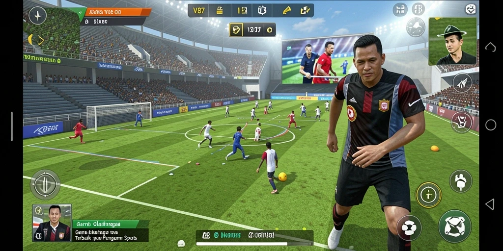Screenshot utama V87 memperlihatkan aksi mendebarkan dalam pertandingan olahraga.
