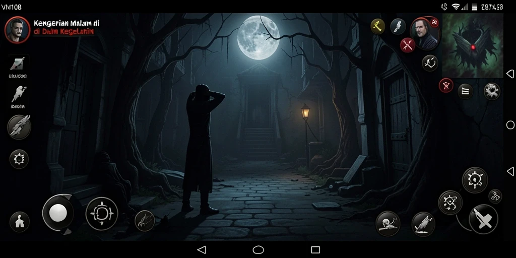 Tampilan menyeramkan dari gameplay <strong>VM108</strong> dengan makhluk yang mengintai dalam kegelapan.