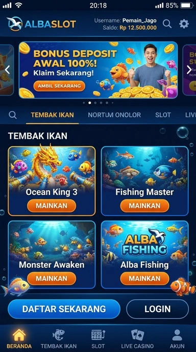 Tampilan utama aplikasi albaslot dengan berbagai pilihan.